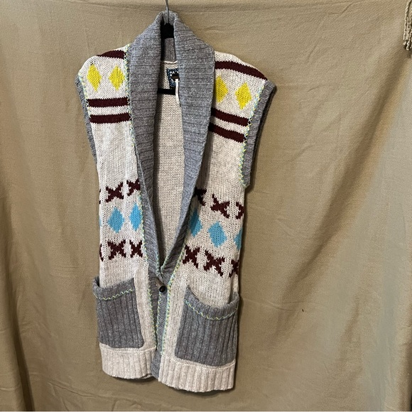 Free People xs Lambswool Aztec Tribal Knit Cardigan Sweater maxi vest - Picture 11 of 11